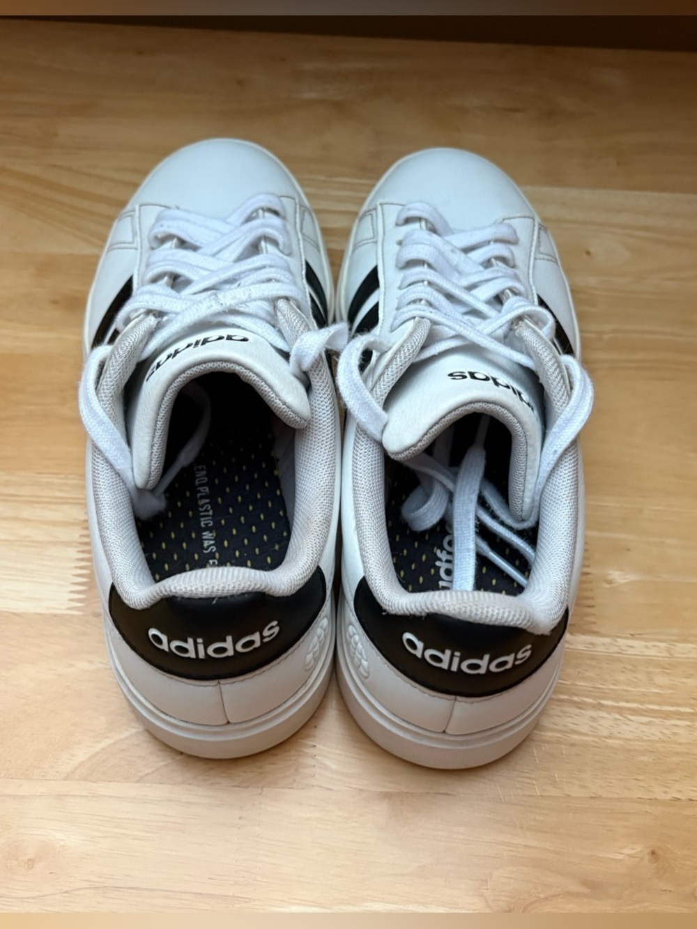 adidas Grand Court Cloudfoam White Sneakers Black Stripes | Sz 6.5 - Picture 5 of 14